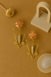 BOHO TRIBAL TRIANGLE  EARRINGS WITH CRYSTAL DROP & PEARLS